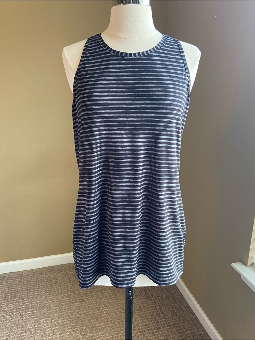 Athleta Striped Racerback Tank Top- Black & White, Size M, Yoga, Running, Active